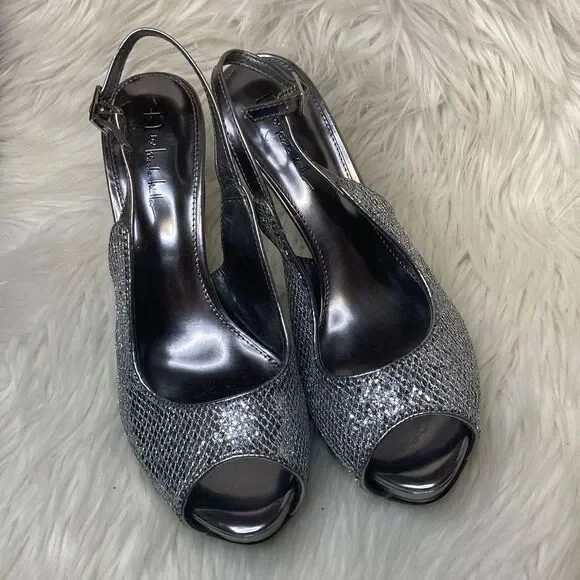 Nicole Miller - Metallic Silver Platform 5” High Heels sz 8.5 - Picture 4 of 10